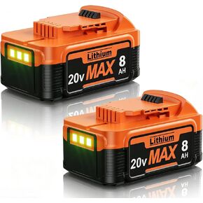 2Pack 8.0Ah Replacement for Dewalt 20V Max Battery Compatible with Dewalt 20 Volt XR Lithium Batteries DCB200 DCB201 DCB206 DCB204 DCB207 DCD/DCF/DCG Series Cordless Power Tools in Kuwait