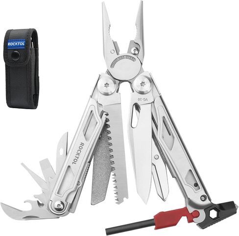 Multitool Pliers, 22 in 1 Camping Multitool with Fire Starter Emergency Whistle Glass Breaker Nylon Sheath Safety Locking for Survival, Camping, Hunting, Hiking, Gifts for Him in Kuwait
