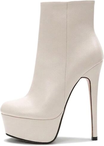 Genuine leather Sexy Nightclub High Heel Ankle Boots round toe Side zipper Pigskin Lining Platform Black Boots Catwalk boots in Kuwait