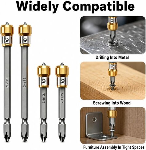 4-Piece PH2 Magnetic Screw-Holding Bit Set,Strong Magnetic Anti-Slip Impact Resistant Drill Bits, Compatible with Power Drivers for Woodworking Automotive Repair in Kuwait
