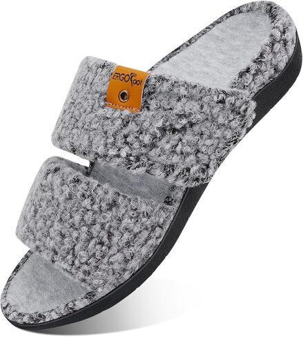 ERGOfoot Women's Orthopedic Slippers with arch support,Open Toe | Fuzzy Slides, Plantar Fasciitis Pain Relief, Adjustable, Non-Slip, Indoor Outdoor Wear in Kuwait