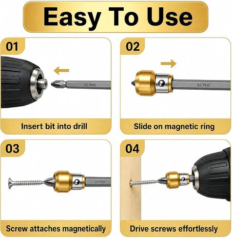 4-Piece PH2 Magnetic Screw-Holding Bit Set,Strong Magnetic Anti-Slip Impact Resistant Drill Bits, Compatible with Power Drivers for Woodworking Automotive Repair in Kuwait