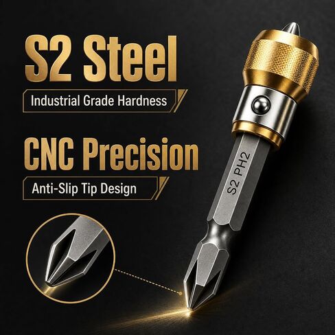 4-Piece PH2 Magnetic Screw-Holding Bit Set,Strong Magnetic Anti-Slip Impact Resistant Drill Bits, Compatible with Power Drivers for Woodworking Automotive Repair in Kuwait