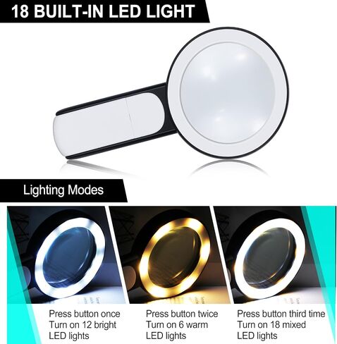 Handheld Magnifying Glass with Light, 30X 4IN Large Lighted Magnifier Glasses 18 LED 3 Modes Illuminated Magnify Lens for Seniors Rreading Book Macular Degeneration Coins Jewelry Kid Hobby Gifts in Saudi Arabia