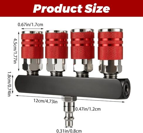2Pcs 4 Way Straight Air Manifold, Air Hose Splitter 5 Ports, Aluminum Line Type Air Compressor Splitter with 4 Couplers and 1/4" Male NPT Plug in Kuwait