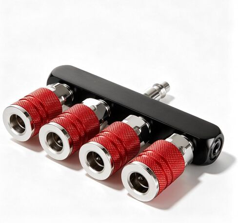 2Pcs 4 Way Straight Air Manifold, Air Hose Splitter 5 Ports, Aluminum Line Type Air Compressor Splitter with 4 Couplers and 1/4" Male NPT Plug in Kuwait