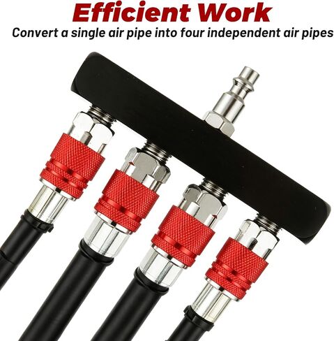 2Pcs 4 Way Straight Air Manifold, Air Hose Splitter 5 Ports, Aluminum Line Type Air Compressor Splitter with 4 Couplers and 1/4" Male NPT Plug in Kuwait