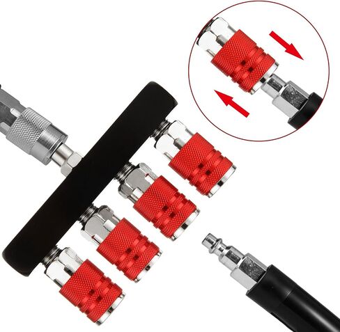 2Pcs 4 Way Straight Air Manifold, Air Hose Splitter 5 Ports, Aluminum Line Type Air Compressor Splitter with 4 Couplers and 1/4" Male NPT Plug in Kuwait