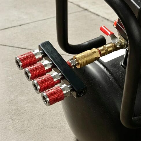 2Pcs 4 Way Straight Air Manifold, Air Hose Splitter 5 Ports, Aluminum Line Type Air Compressor Splitter with 4 Couplers and 1/4" Male NPT Plug in Kuwait