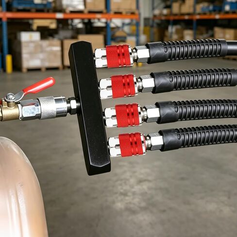 2Pcs 4 Way Straight Air Manifold, Air Hose Splitter 5 Ports, Aluminum Line Type Air Compressor Splitter with 4 Couplers and 1/4" Male NPT Plug in Kuwait