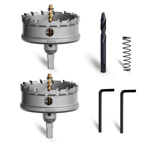 Metal Hole Saw 3-1/2''(89mm) 2Pcs Set Heavy Duty Tungsten Carbide Tipped Hole Cutters Set with a nitrided Step Drill and L-flench, for Steel Iron,Aluminum,Stainless stell in Kuwait