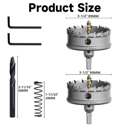 Metal Hole Saw 3-1/2''(89mm) 2Pcs Set Heavy Duty Tungsten Carbide Tipped Hole Cutters Set with a nitrided Step Drill and L-flench, for Steel Iron,Aluminum,Stainless stell in Kuwait