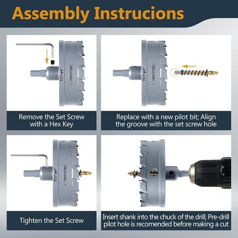 POWERTEC Tungsten Carbide Hole Saws for Soft & Hard Metal | 3" & 4" | Tungsten Carbide Tipped Hole Cutter Set with Titanium-Plated Pilot Drill Bit for Metal, Stainless Steel, Iron, Wood - 2PK (14913) in Kuwait
