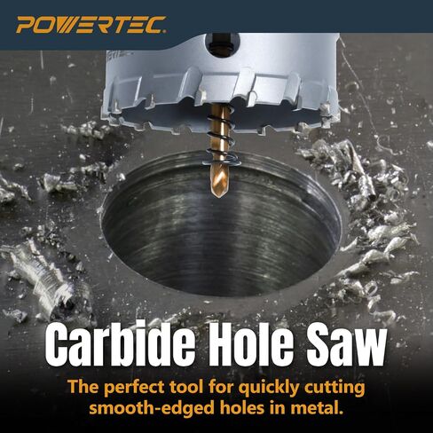POWERTEC Tungsten Carbide Hole Saws for Soft & Hard Metal | 3" & 4" | Tungsten Carbide Tipped Hole Cutter Set with Titanium-Plated Pilot Drill Bit for Metal, Stainless Steel, Iron, Wood - 2PK (14913) in Kuwait