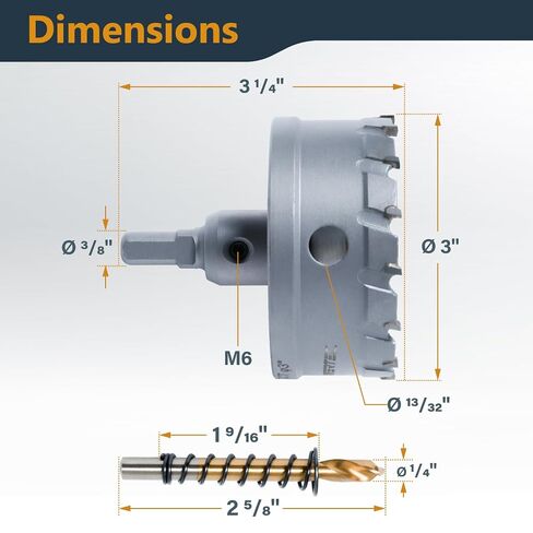 POWERTEC Tungsten Carbide Hole Saws for Soft & Hard Metal | 3" & 4" | Tungsten Carbide Tipped Hole Cutter Set with Titanium-Plated Pilot Drill Bit for Metal, Stainless Steel, Iron, Wood - 2PK (14913) in Kuwait
