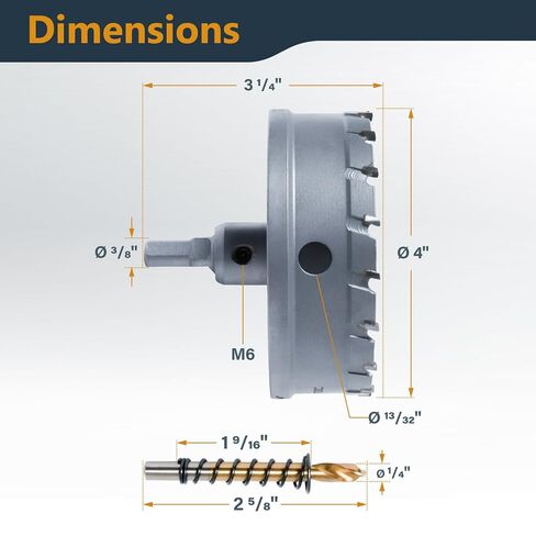 POWERTEC Tungsten Carbide Hole Saws for Soft & Hard Metal | 3" & 4" | Tungsten Carbide Tipped Hole Cutter Set with Titanium-Plated Pilot Drill Bit for Metal, Stainless Steel, Iron, Wood - 2PK (14913) in Kuwait