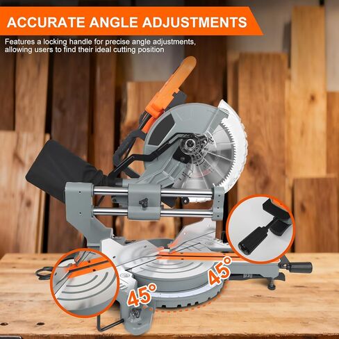 10-Inch Sliding Compound Miter Saw, Corded 15 Amp Miter Saw, Double Bevel with 100-Tooth Carbide Blade, LED Light, Angle Adjustable for Precision Cuts on Wood, Decking, Laminates in Kuwait