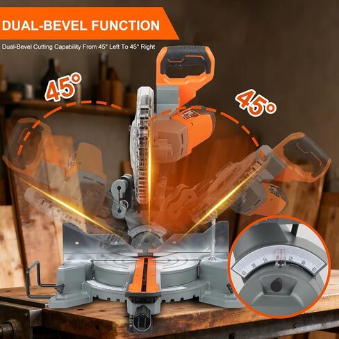10-Inch Sliding Compound Miter Saw, Corded 15 Amp Miter Saw, Double Bevel with 100-Tooth Carbide Blade, LED Light, Angle Adjustable for Precision Cuts on Wood, Decking, Laminates in Kuwait