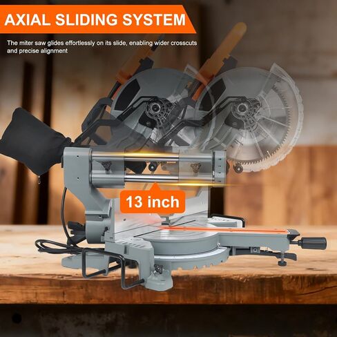 10-Inch Sliding Compound Miter Saw, Corded 15 Amp Miter Saw, Double Bevel with 100-Tooth Carbide Blade, LED Light, Angle Adjustable for Precision Cuts on Wood, Decking, Laminates in Kuwait