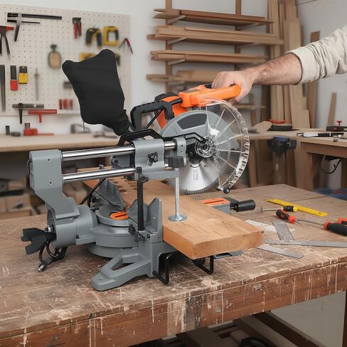 10-Inch Sliding Compound Miter Saw, Corded 15 Amp Miter Saw, Double Bevel with 100-Tooth Carbide Blade, LED Light, Angle Adjustable for Precision Cuts on Wood, Decking, Laminates in Kuwait