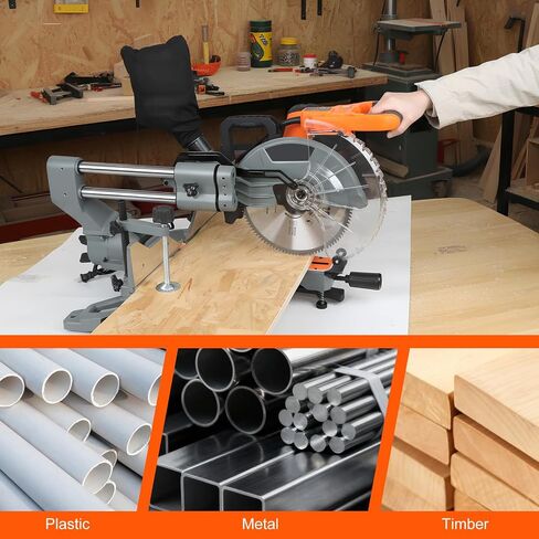 10-Inch Sliding Compound Miter Saw, Corded 15 Amp Miter Saw, Double Bevel with 100-Tooth Carbide Blade, LED Light, Angle Adjustable for Precision Cuts on Wood, Decking, Laminates in Kuwait