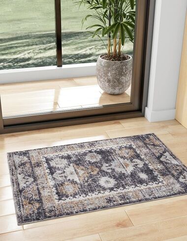 سجادة منطقة Loom Eco Southwestern Collection الفريدة - سبرينجديل (عداء 2' 0 بوصة × 6' 0 بوصة، رمادي فحمي/عاجي) in Kuwait