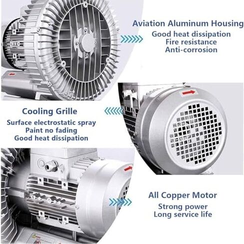 High-Pressure Regenerative Vortex Blower,Regenerative Blower for High Pressure, Aluminum Housing, Ideal for Dust Removal and Ventilation in Various Settings，（750w） in Saudi Arabia