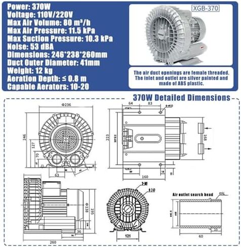 High-Pressure Regenerative Vortex Blower,Regenerative Blower Industrial Vacuum Pump Vortex Blower Air Pump for Blowing or Suction，（370w） in Kuwait