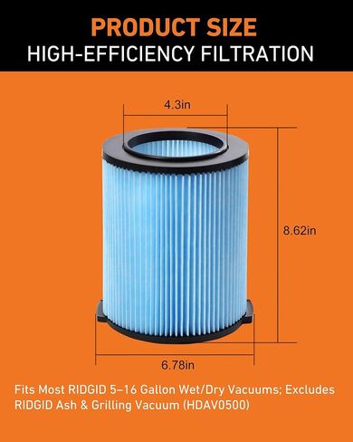 2-Pack Replacement VF5000 Filter for RIDGID 5-20 Gal Wet/Dry Vacuum | Precision OEM Fit, Professional Filtration, Built for Tough Jobs, Reusable Design, Trusted Performance in Kuwait