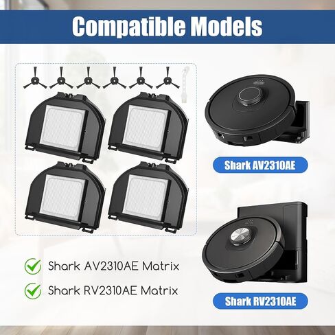 RV2310AE AV2310AE HEPA Filter Side Brush Kit Compatible with Shark Matrix | Fits RV2320S RV2300S UR2350AE UR2360S Robot Vacuum, 4 HEPA Filters + 6 Side Brushes + Cleaning Tool, Not For RV2300 RV2310 in Kuwait