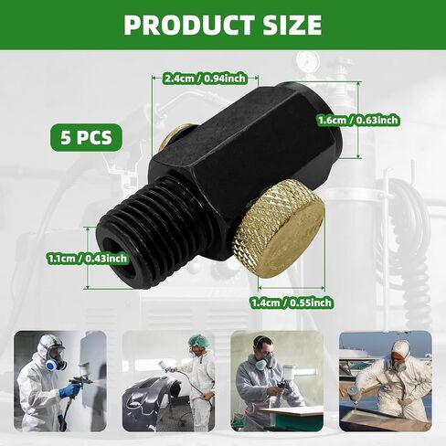 5 Pack Brass Adjustable Paint Gun Regulator with Gauge and Teflon Tape | Brass air pressure control regulator for paint guns, ideal for automotive repair, woodworking and professional painting in Kuwait