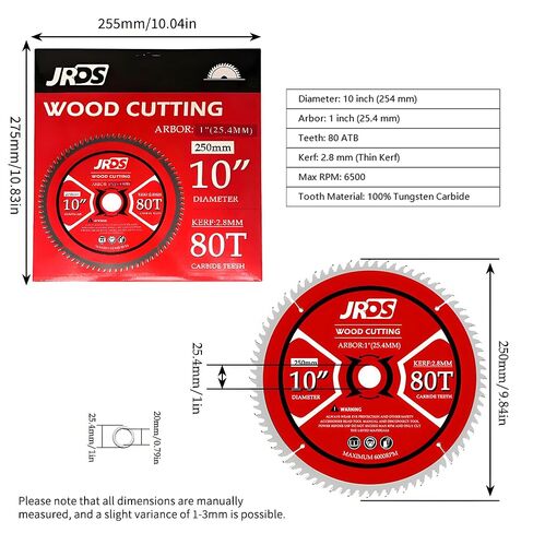 10 Inch Table Saw Blades for Wood 80T 1-Inch Big Arbor | Ultra-Fine Finish Circular Saw Blade Smooth Woodworking Cutting Tungsten Carbide ATB for Hardwoods, Softwoods, Plywood, MDF in Kuwait