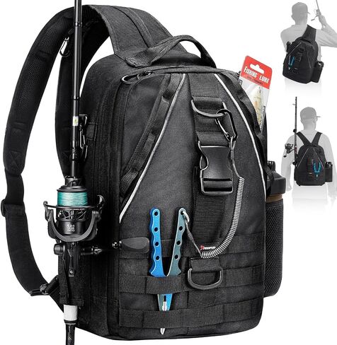 Piscifun Fishing Tackle Backpack with Rod & Gear Holder, Lightweight Outdoor Fishing Tackle Storage Bag, Water-Resistant Multifunctional Fishing Shoulder Pack for Fishing, Hiking, Hunting in Saudi Arabia