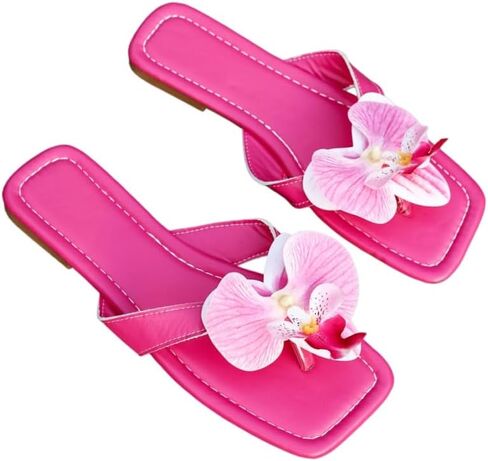 Women's square-toe fashion slippers with floral design. Fashionable and simple. in Kuwait