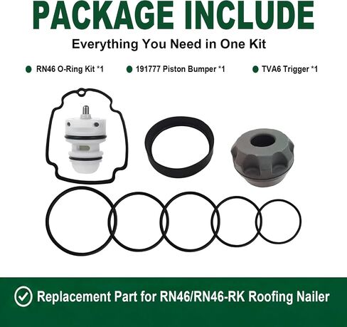 RN46 RN46-RK Rebuild Kit, Compatible with RN46-RK RN46 Roofing Nailer, Replacement Parts Including RN46 O-Ring Kit, 191777 Piston Bumper and TVA6 Trigger in Kuwait
