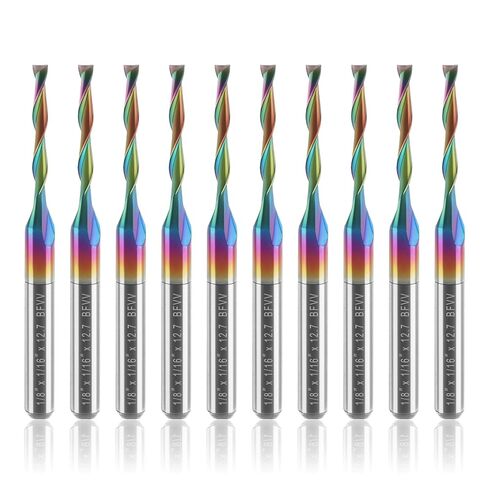 1/16 Inch CNC Router Bits 1/8 inch Shank for Wood, 10PCS | 2-Flute Spiral Flat Nose CNC Bit, Solid Carbide End mill with DLC Coating Engraving Carving Tool for MDF Acrylic Wood PVC in Kuwait
