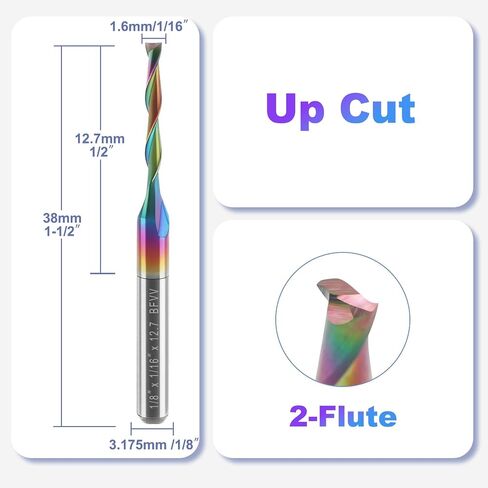 1/16 Inch CNC Router Bits 1/8 inch Shank for Wood, 10PCS | 2-Flute Spiral Flat Nose CNC Bit, Solid Carbide End mill with DLC Coating Engraving Carving Tool for MDF Acrylic Wood PVC in Kuwait