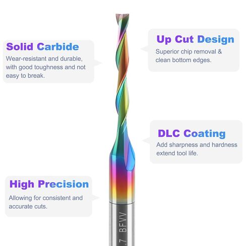 1/16 Inch CNC Router Bits 1/8 inch Shank for Wood, 10PCS | 2-Flute Spiral Flat Nose CNC Bit, Solid Carbide End mill with DLC Coating Engraving Carving Tool for MDF Acrylic Wood PVC in Kuwait