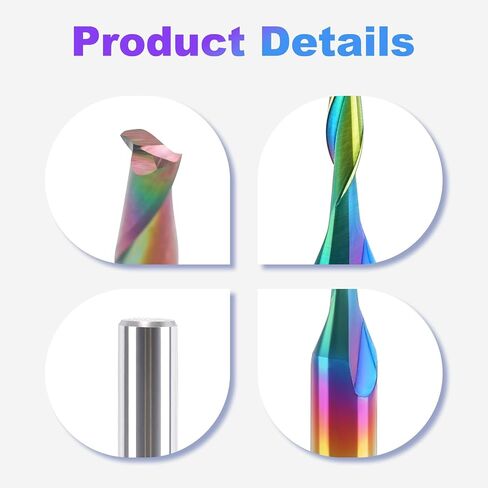 1/16 Inch CNC Router Bits 1/8 inch Shank for Wood, 10PCS | 2-Flute Spiral Flat Nose CNC Bit, Solid Carbide End mill with DLC Coating Engraving Carving Tool for MDF Acrylic Wood PVC in Kuwait