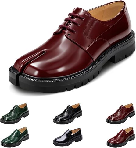 Women's Split Toe Loafers Patent Leather Platform Oxfords Unique Tabi Shoes Chunky Lug Sole Comfortable Dress Shoes for Gothic Streetwear Fashion in Kuwait