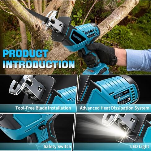 Mini Reciprocating Saw, 21V 3 Variable Speed, 0-3500 Brushless Motor Cordless Powered Saw with 2x4.0Ah Battery, Tool-Free Blade Change, LED Work Light, Hand Recíproca for Woods/Metal/Plastic in Kuwait