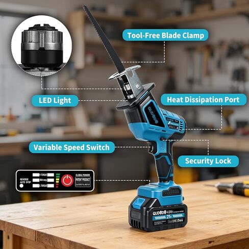 Mini Reciprocating Saw, 21V 3 Variable Speed, 0-3500 Brushless Motor Cordless Powered Saw with 2x4.0Ah Battery, Tool-Free Blade Change, LED Work Light, Hand Recíproca for Woods/Metal/Plastic in Kuwait