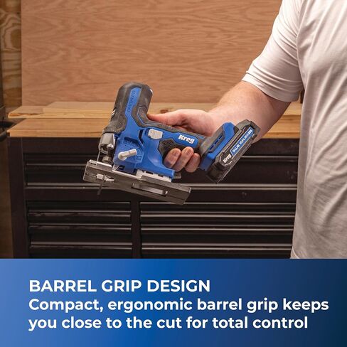 Kreg 20V Ionic Drive Barrel Grip Jigsaw - Cordless, Compact & Ergonomic - Precision Cutting - 20V Variable Speed - LED Lights & Built-In Blower - Bare Tool - KPTJS100A in Kuwait