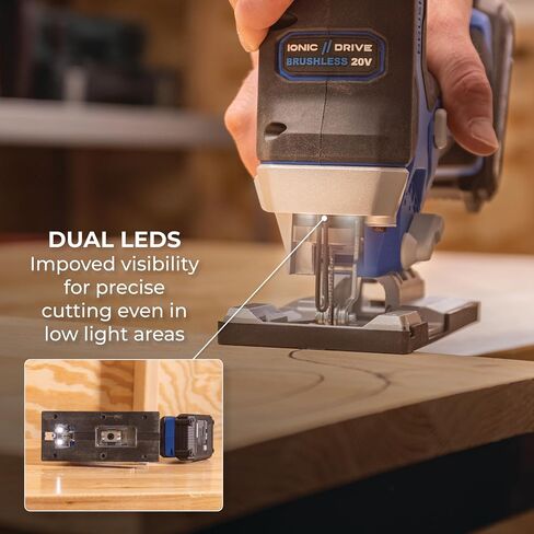 Kreg 20V Ionic Drive Barrel Grip Jigsaw - Cordless, Compact & Ergonomic - Precision Cutting - 20V Variable Speed - LED Lights & Built-In Blower - Bare Tool - KPTJS100A in Kuwait