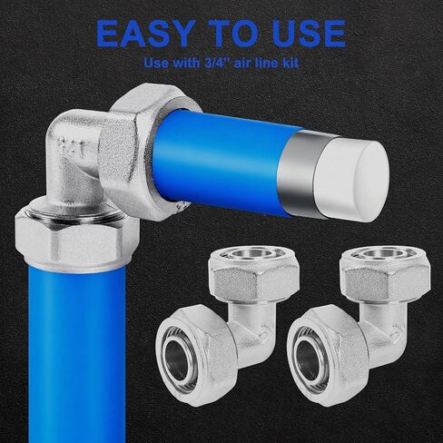 2 PCS 3/4'' Elbow Air Piping Fittings, Air Line Fittings for Compressed Air Line System Kit Brass-Nickel Plated, 200psi Working Pressure in Kuwait