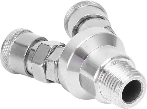 2 Way Y Hose Connector, Heavy Duty Carbon Steel Quick Coupler with Self Locking Mechanism Rotatable Pneumatic Fitting for Industrial and Automotive Applications G1/2 Thread in Kuwait