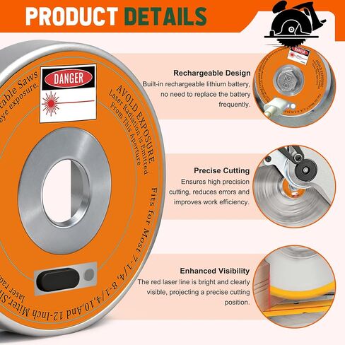 Rechargeable Miter Saw Laser Guide, Type-C Fast-Charging | Metal Laser Guide Wheel, High-Precision Red Laser Line,for 7-1/4", 8", 10", 12" Miter & Portable Saws, 5/8" Threaded Arbor in Kuwait