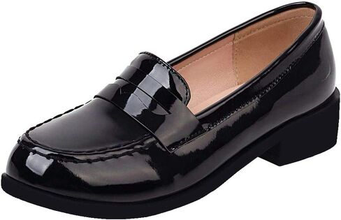 Caradise Women's Patent Leather Loafers Block Heel Slip On Casual Shoes in Kuwait