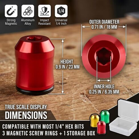 3PCS Magnetic Screw Ring, 1/4 Inch 6.35mm Universal Hex Strong Screwdriver Head Magnetic Holder, Removable Anti-Slip Alloy Tool Set for Mechanics Carpenters Household Repairs include Storage Box in Kuwait