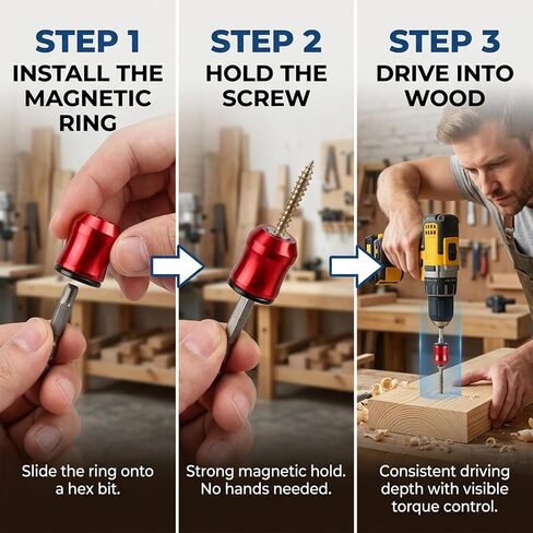 3PCS Magnetic Screw Ring, 1/4 Inch 6.35mm Universal Hex Strong Screwdriver Head Magnetic Holder, Removable Anti-Slip Alloy Tool Set for Mechanics Carpenters Household Repairs include Storage Box in Kuwait